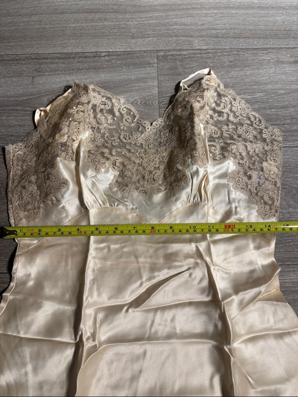 Vintage Silky Lace-Trim Slip Chemise in Cream by Fischer Lingerie - Picture 10 of 13